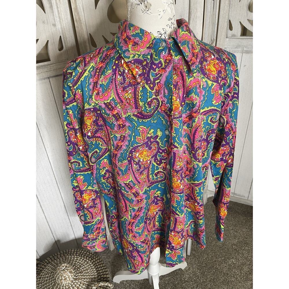 Vintage Miss Holly Women's Button Up Sz 42 Psychedelic Festival Hippie Floral